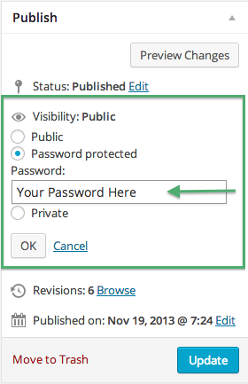 Choose Password for Password Protection in Visibility Screen on Publish Screen Opotion in WordPress