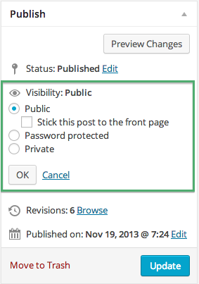 Visibility Option on WordPress Publish Screen