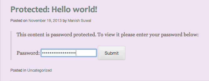 Writing Password on Password Protected Blog Post in WordPress