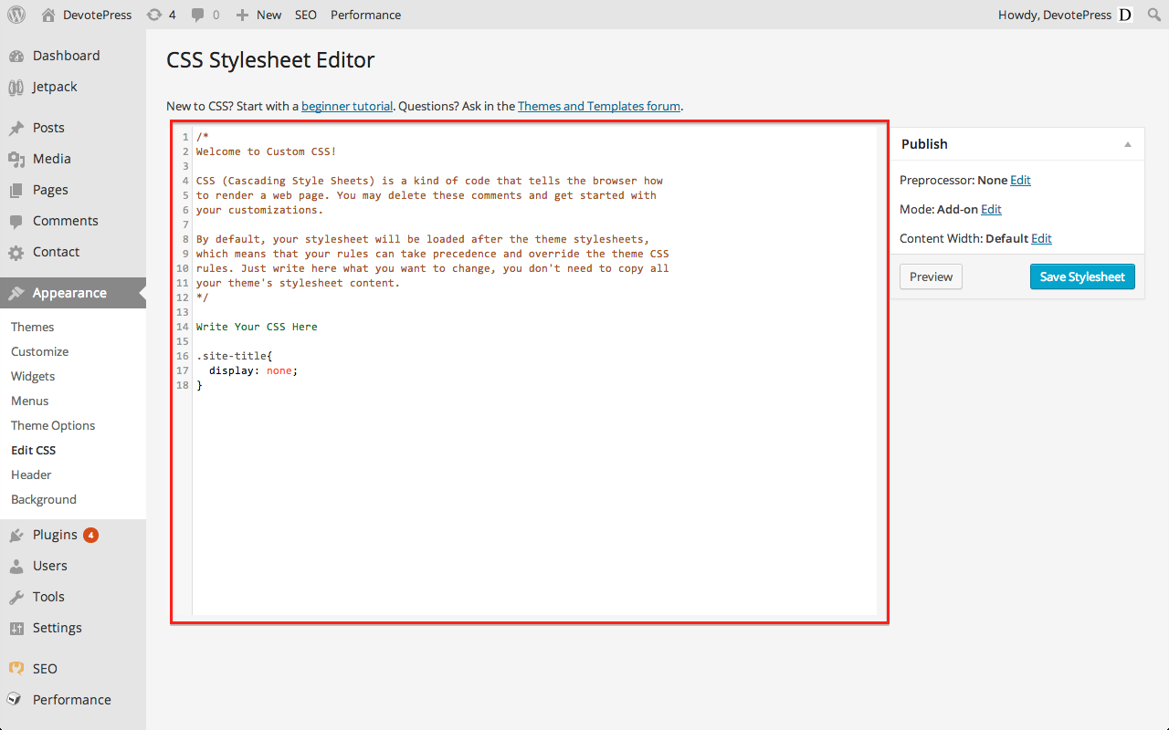 Jetpack CSS Stylesheet Editor