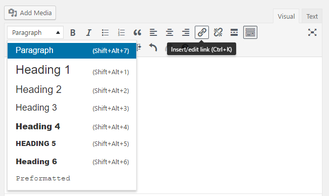 Editor Shortcuts. Image Credit: WordPress.org