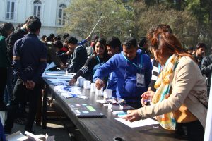 Attendees collecting Swag