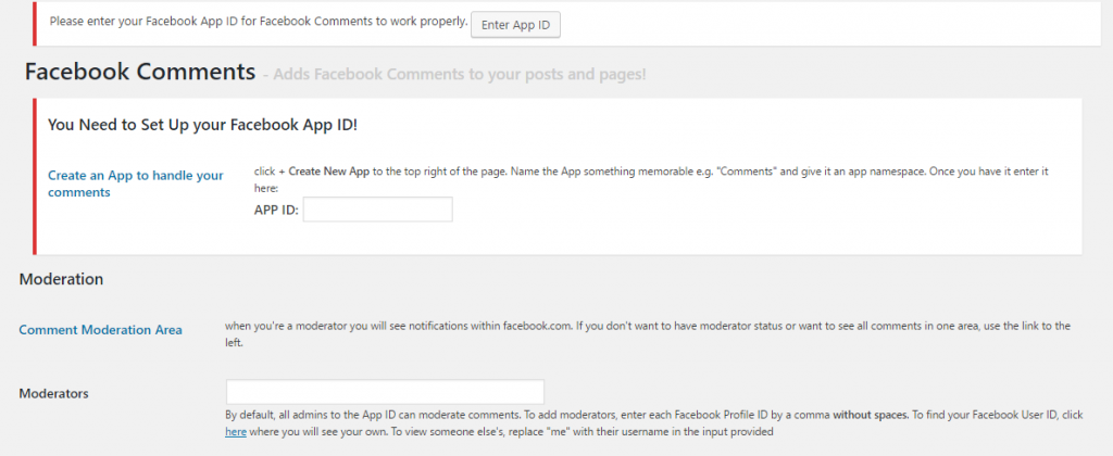 Facebook Comments settings