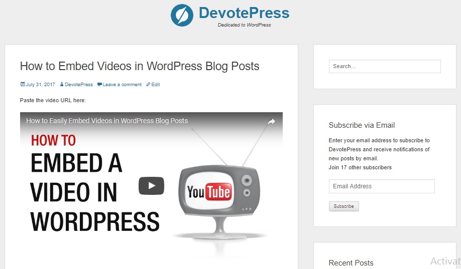 embedding videos in WordPress preview