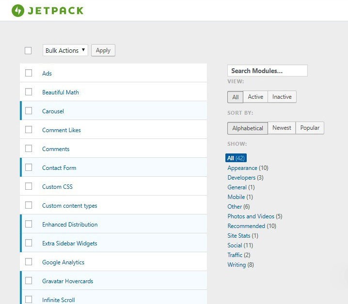 jetpack's old interface