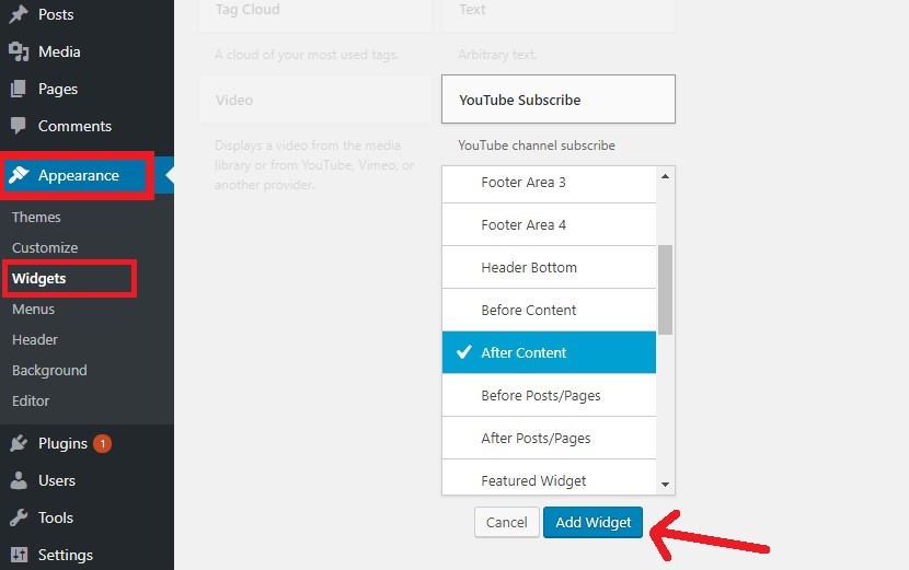 Appearance - Widgets - Add Widget