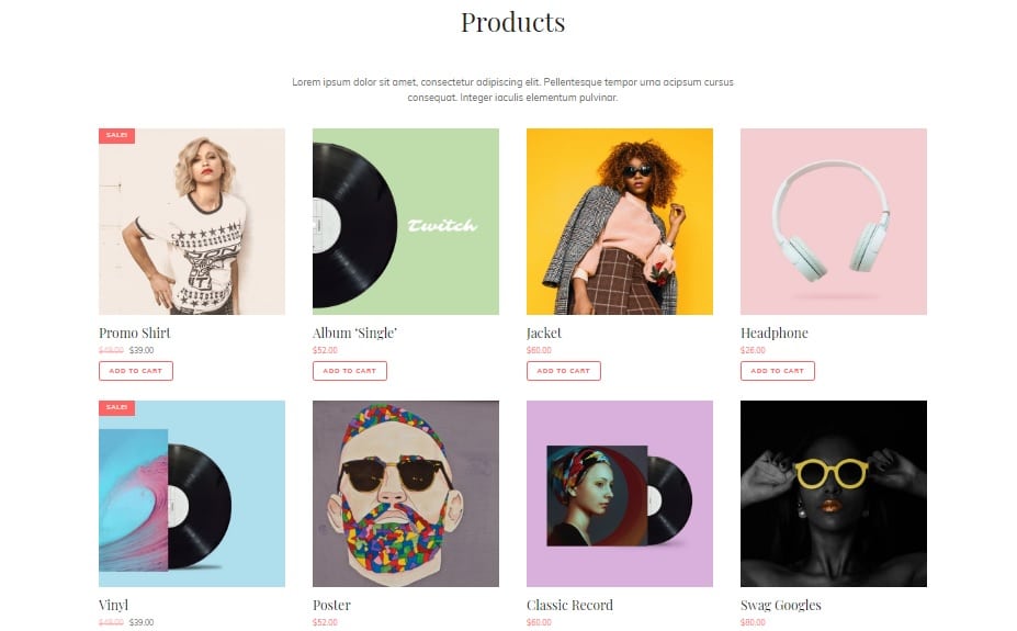 Products Section in My Music Band - eCommerce Layout