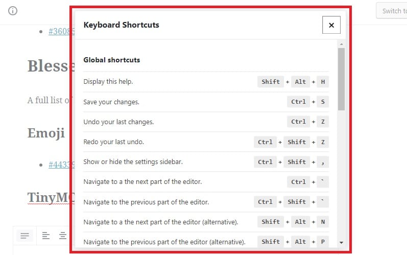 Keyboard Shortcuts in Gutenberg 3.6