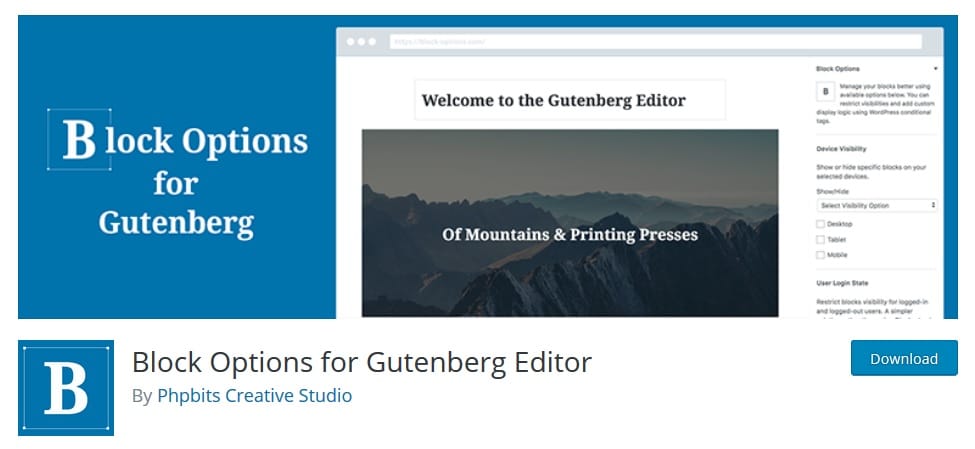 Block Options for Gutenberg Editor Plugin