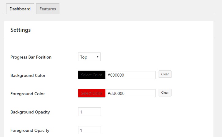 Catch Scroll progress bar settings page 1