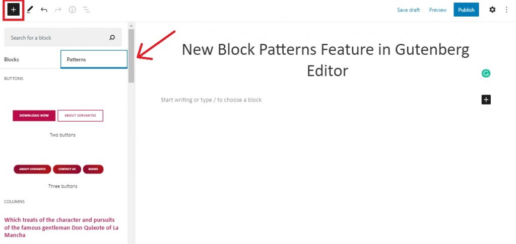 Block Patterns Feature in Gutenberg Editor