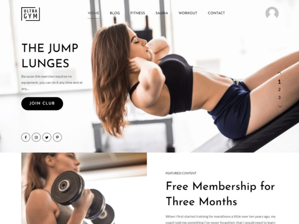 Ultra Gym - 10 Best Free WordPress Themes of July 2021