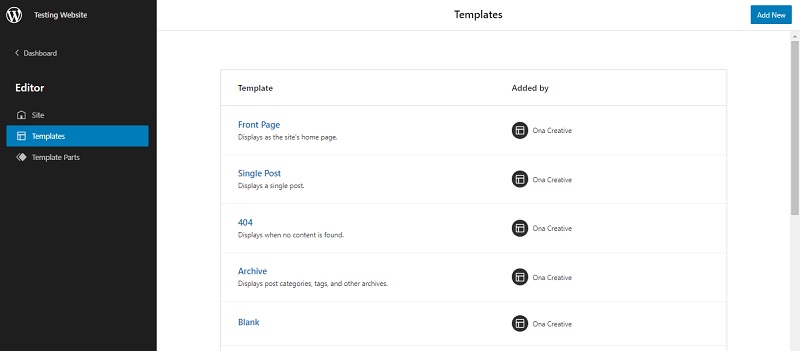 Templates in WordPress Site Editor