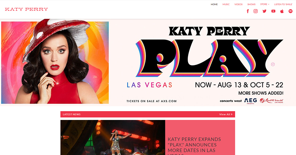 Katy Perry - 12 Big Brands that are Using WordPress