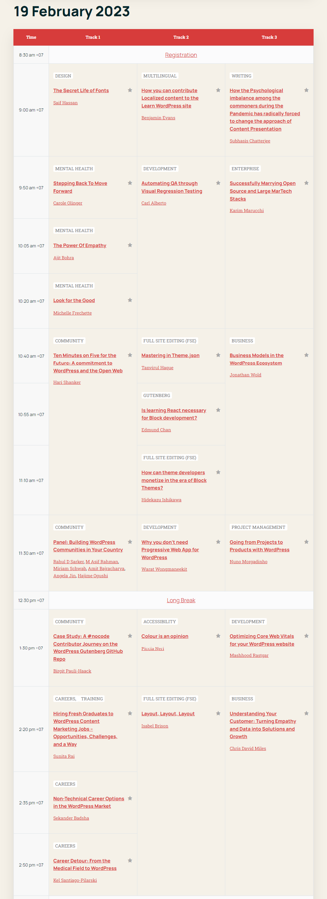 WordCamp Asia 2023 - Schedule Feb 19